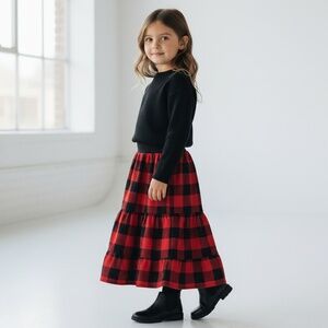 Skirt Flannel Girls 3/4 Maxi Red Buffalo Plaid Ruffle‎ Tier Mom and Pop's Kids